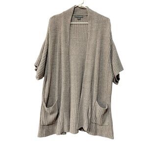 Barefoot Dreams CozyChic Lite Cardigan 1X Brown Ribbed Open Front Short Sleeve